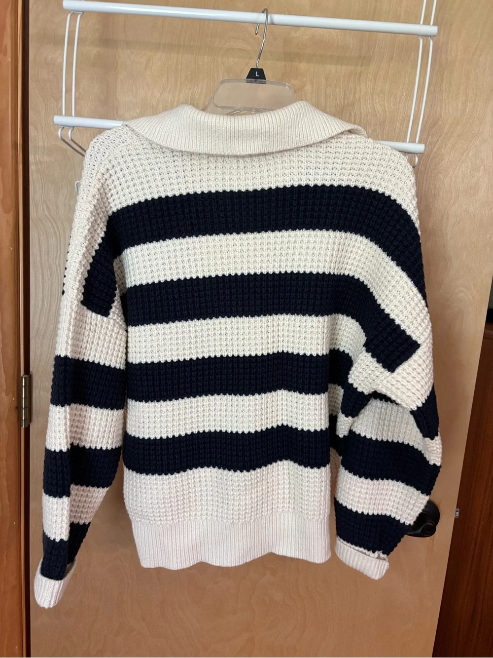 Madewell Striped Knit Polo Sweater in Cream and Navy - Picture 3 of 3